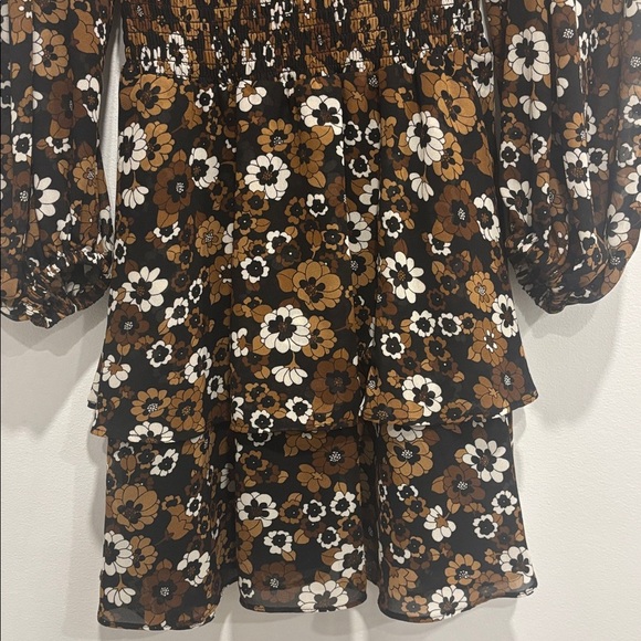 Michael Kors Floral Long Sleeve Dress - Brown and White - Picture 8 of 14